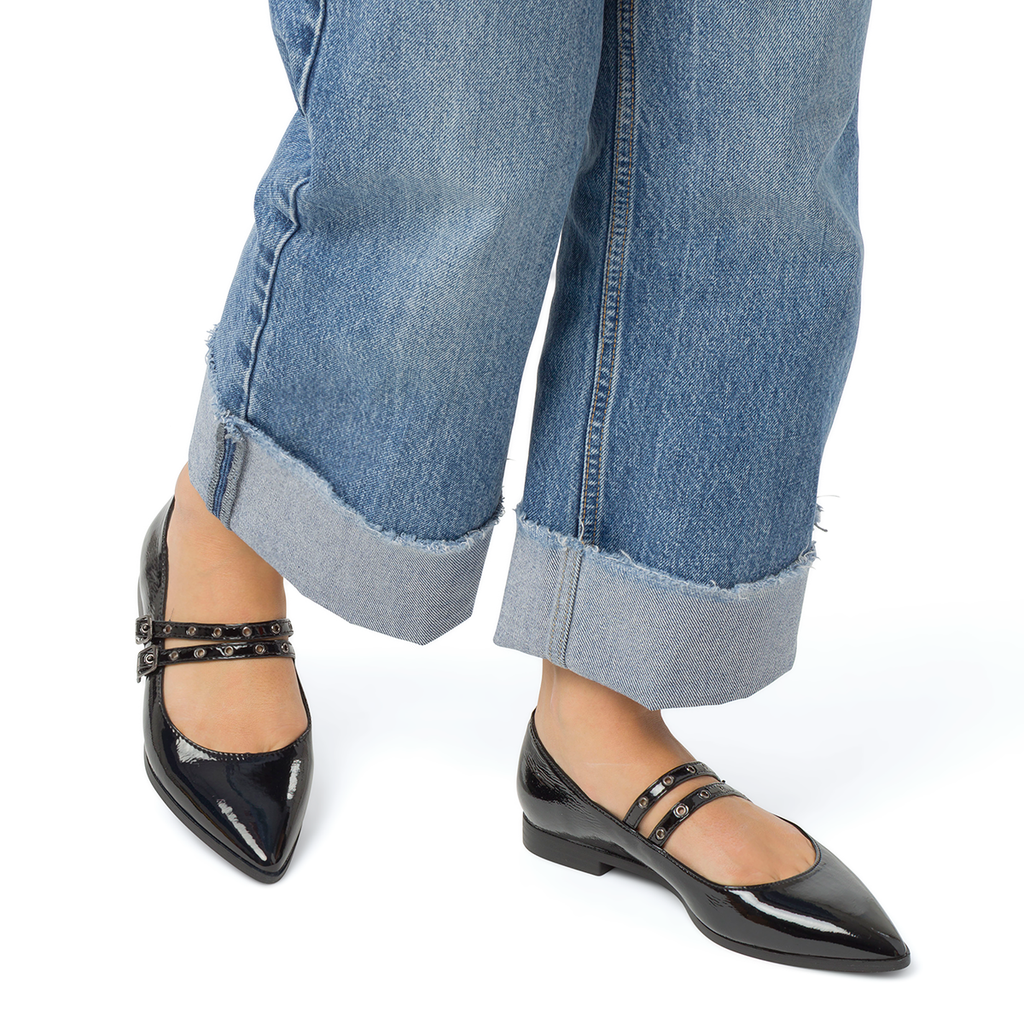 Ballerine nere da Donna con fibbie effetto vernice Lora Ferres