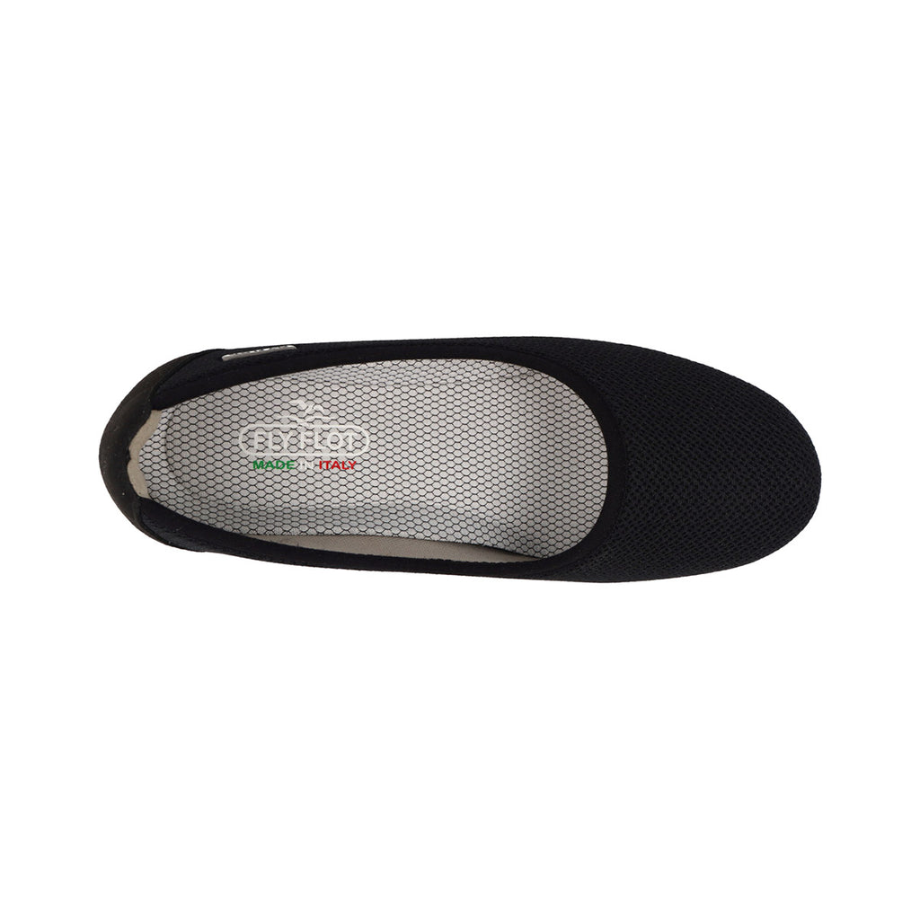 Ballerine da donna nere in tessuto traspirante nero con zeppa comfort Fly Flot