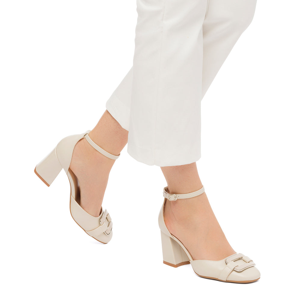Décolleté bianche off-white con morsetto e tacco a blocco 7 cm Swish Jeans