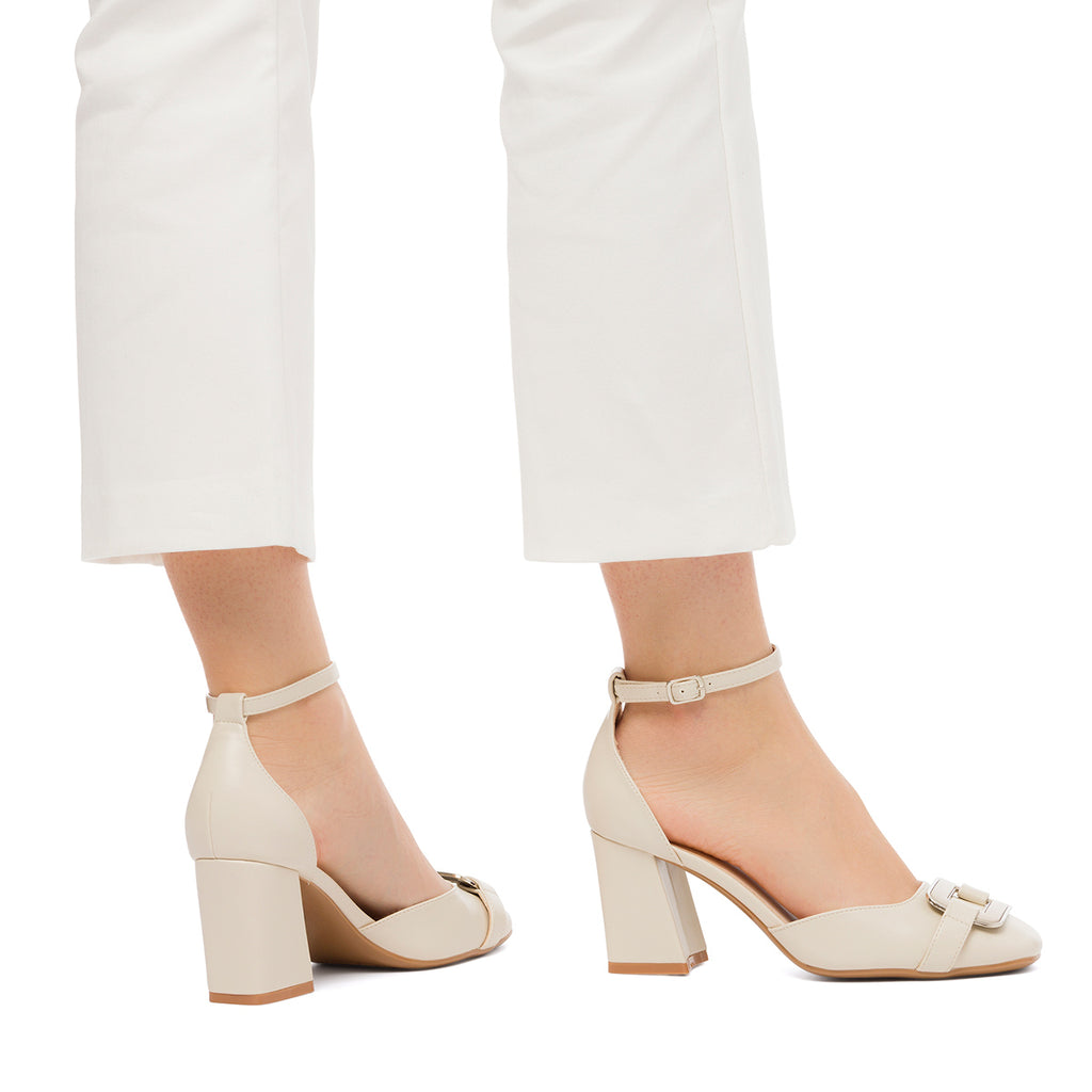 Décolleté bianche off-white con morsetto e tacco a blocco 7 cm Swish Jeans