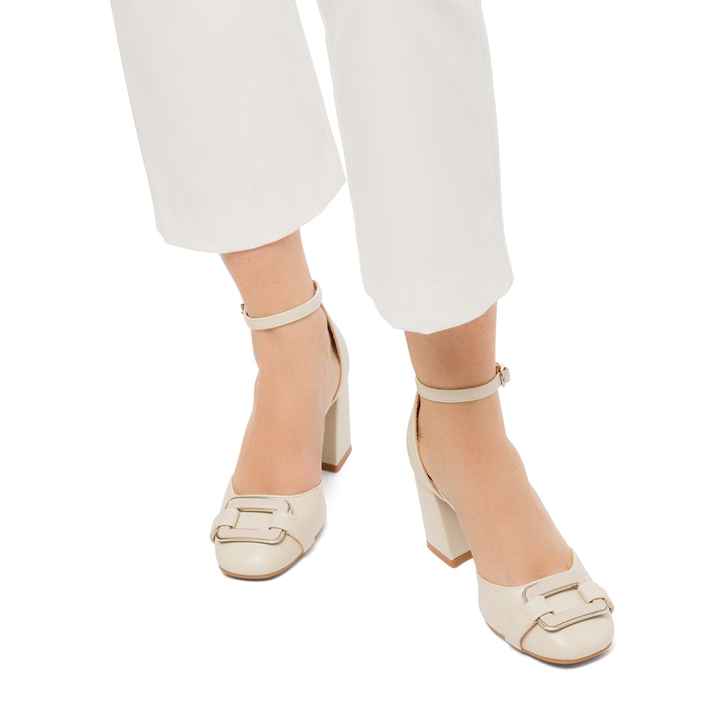 Décolleté bianche off-white con morsetto e tacco a blocco 7 cm Swish Jeans
