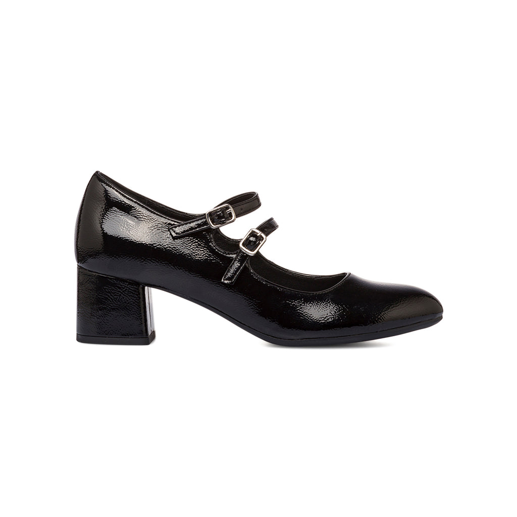 Décolleté Mary Jane bebé donna nere effetto vernice con tacco 5 cm P Soft