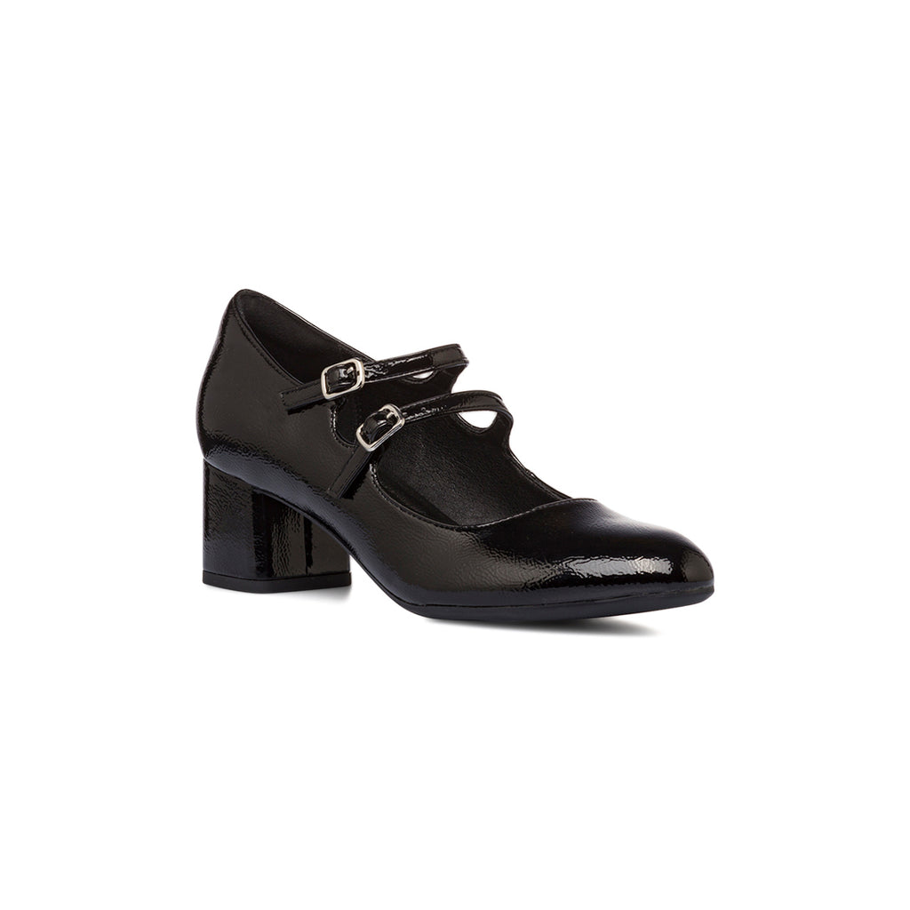 Décolleté Mary Jane bebé donna nere effetto vernice con tacco 5 cm P Soft