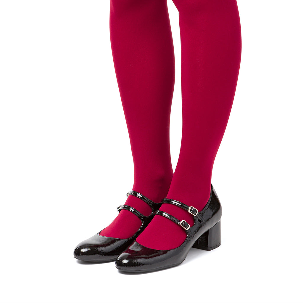 Décolleté Mary Jane bebé donna nere effetto vernice con tacco 5 cm P Soft