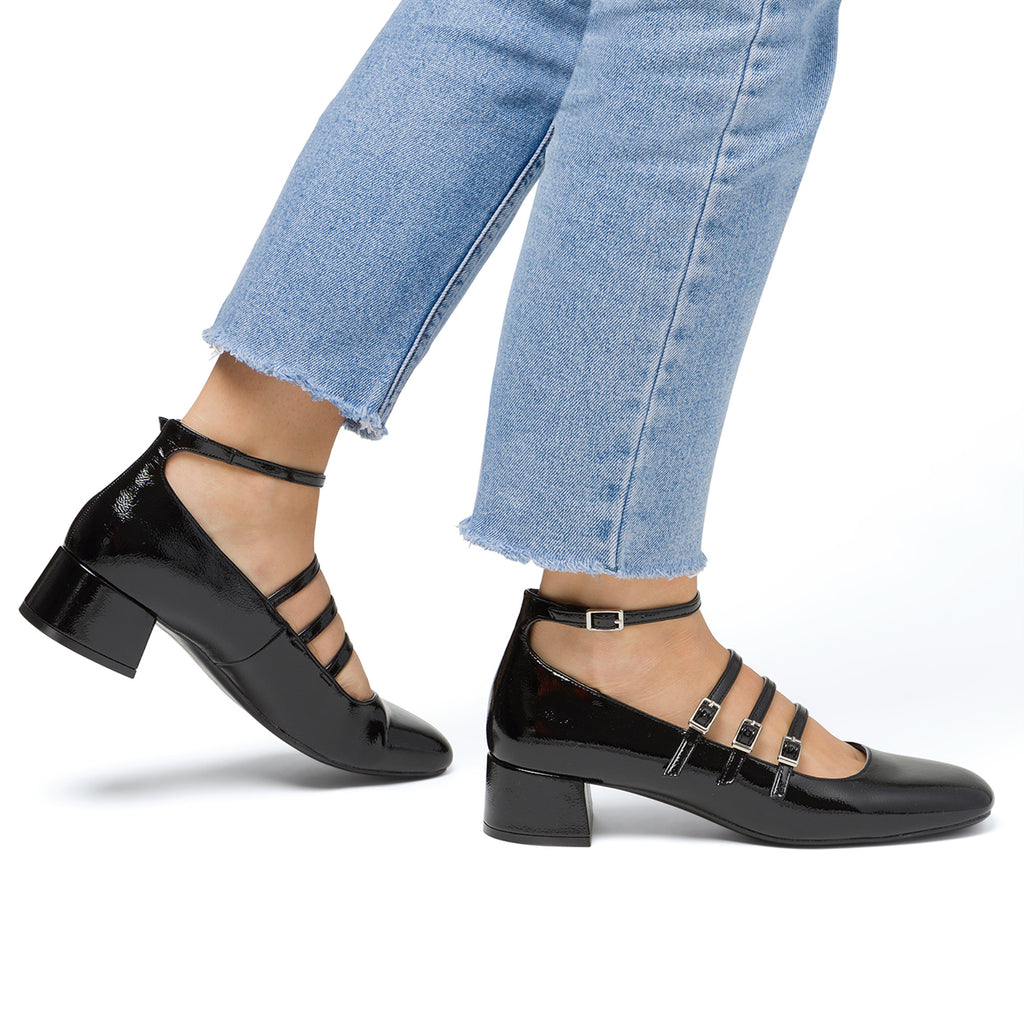 Décolleté Mary Jane nere da donna effetto vernice con tacco 4 cm Swish Jeans