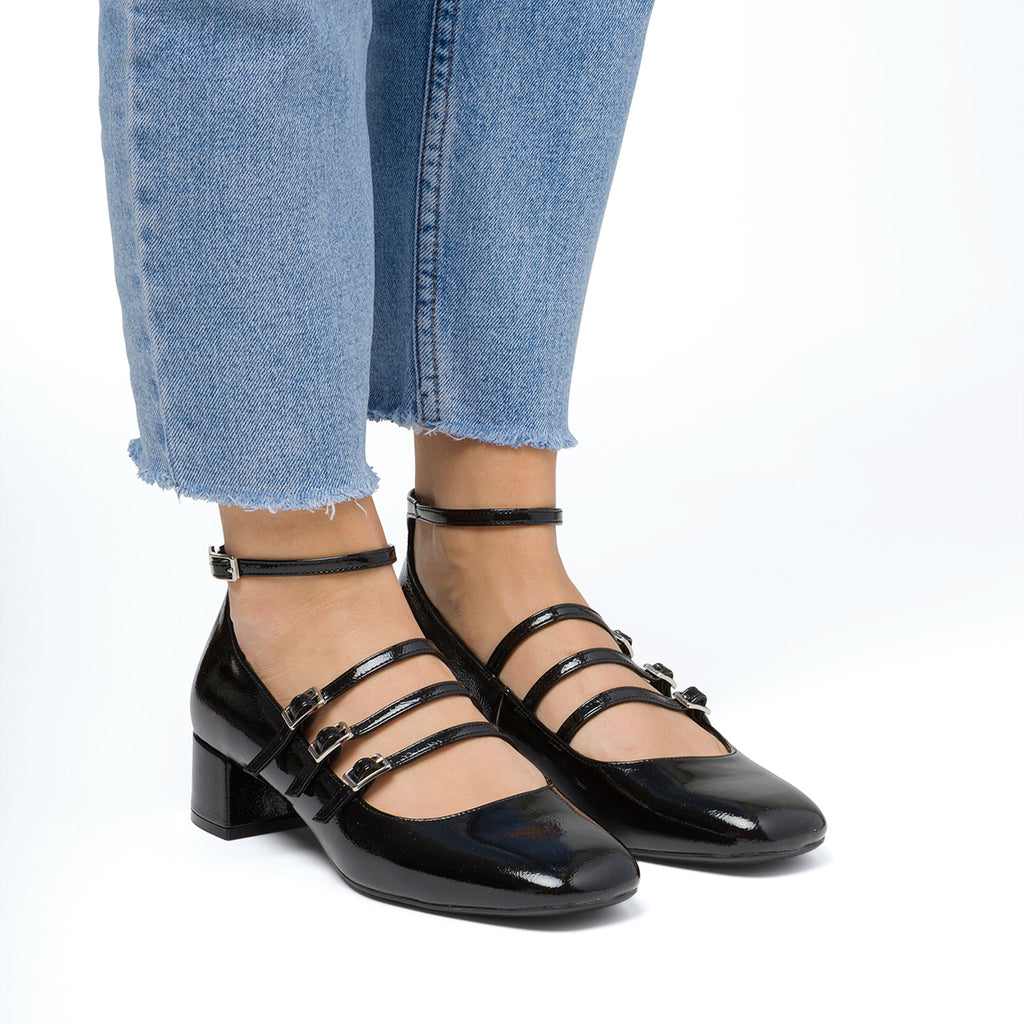 Décolleté Mary Jane nere da donna effetto vernice con tacco 4 cm Swish Jeans