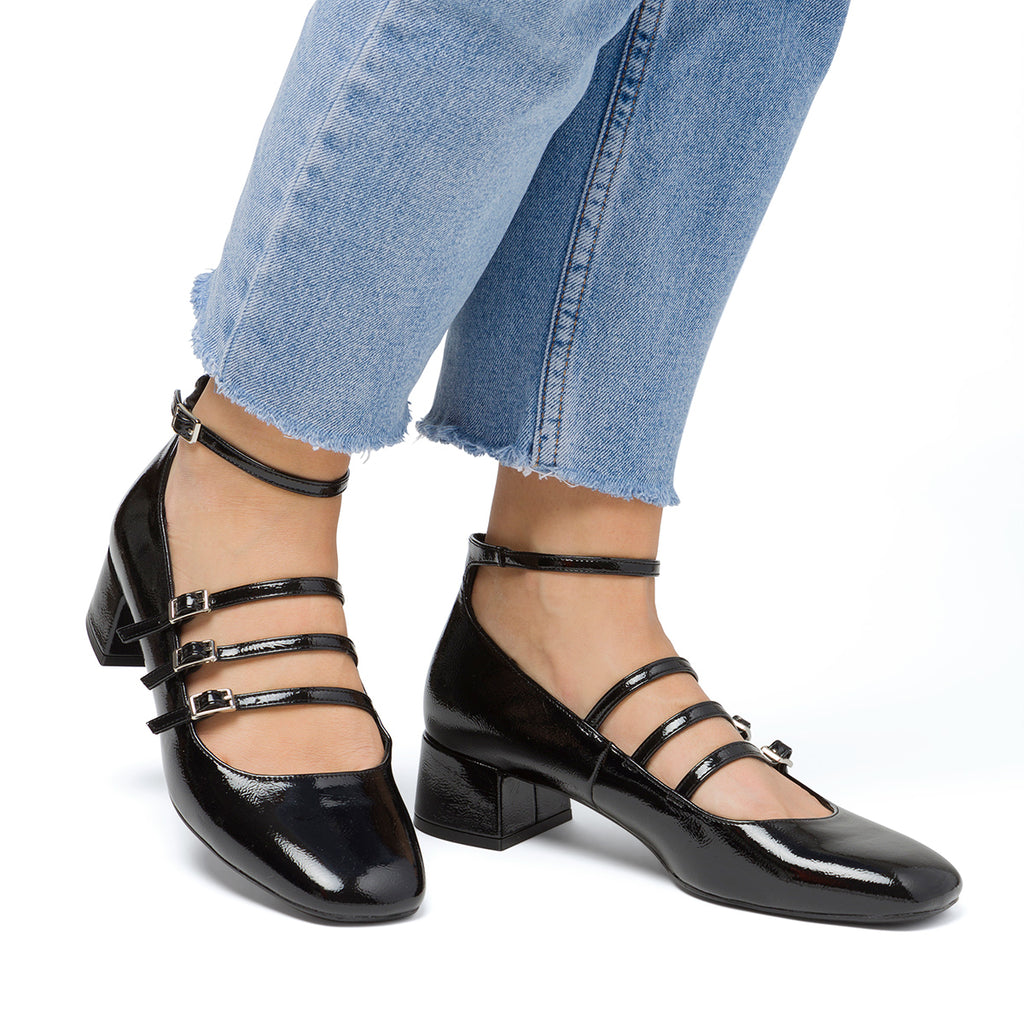 Décolleté Mary Jane nere da donna effetto vernice con tacco 4 cm Swish Jeans