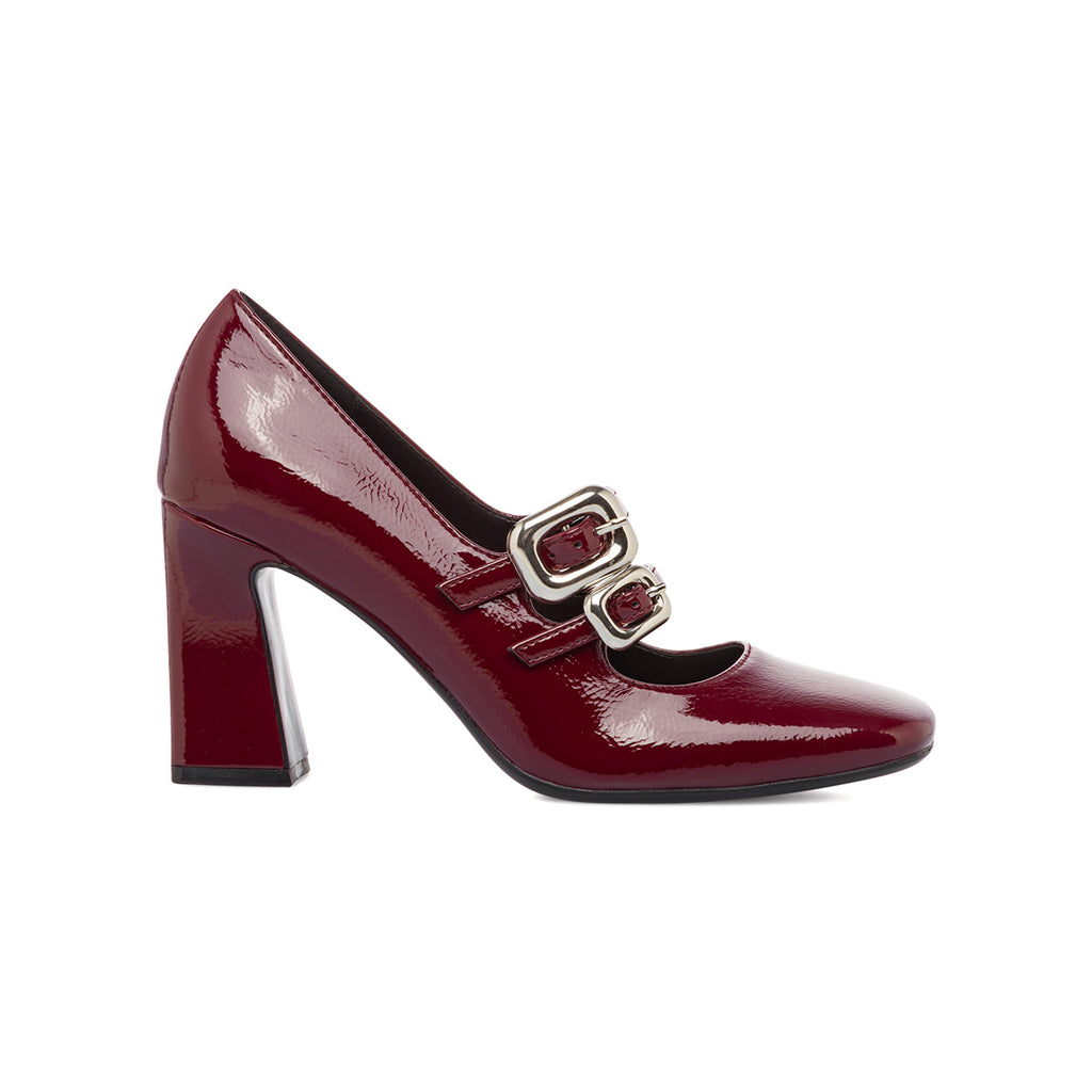 Décolleté Mary Jane da donna bordeaux burgundy effetto vernice con tacco 8 cm Swish Jeans