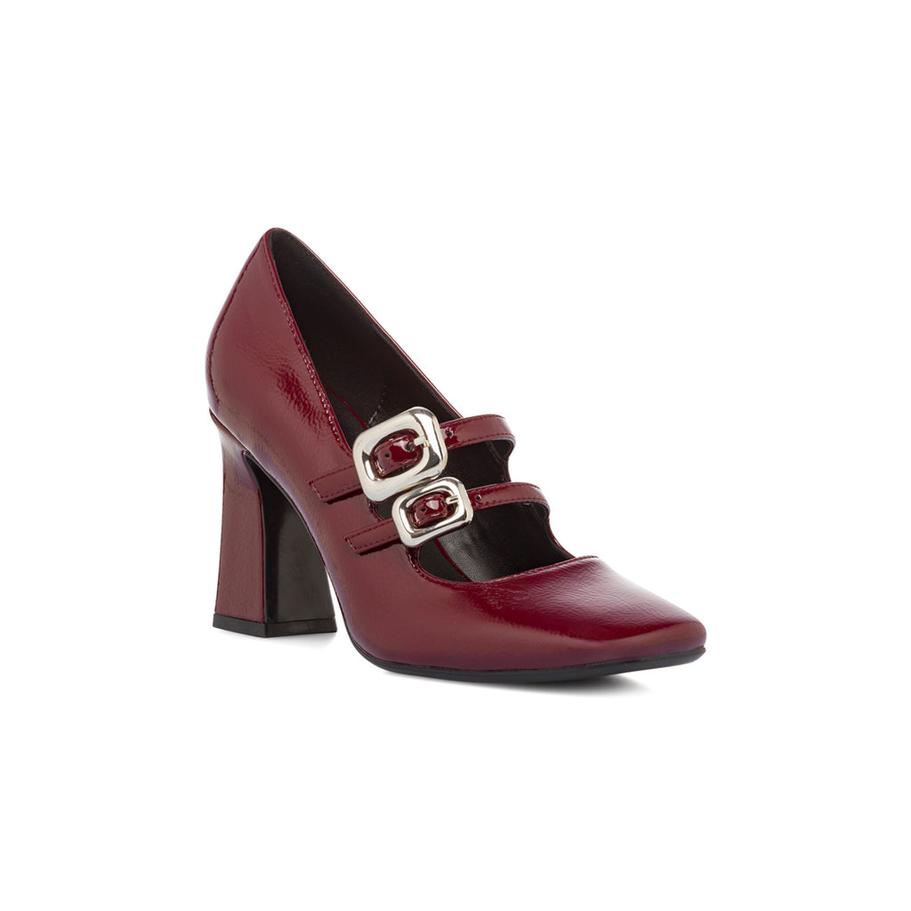 Décolleté Mary Jane da donna bordeaux burgundy effetto vernice con tacco 8 cm Swish Jeans