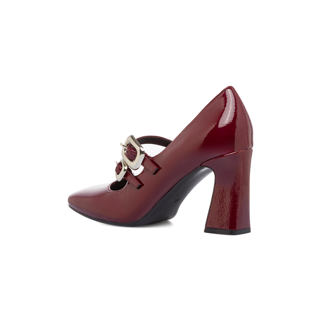 Décolleté Mary Jane da donna bordeaux burgundy effetto vernice con tacco 8 cm Swish Jeans