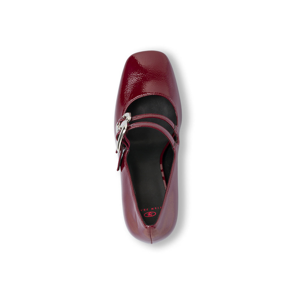 Décolleté Mary Jane da donna bordeaux burgundy effetto vernice con tacco 8 cm Swish Jeans