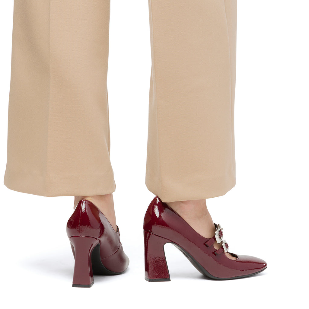 Décolleté Mary Jane da donna bordeaux burgundy effetto vernice con tacco 8 cm Swish Jeans