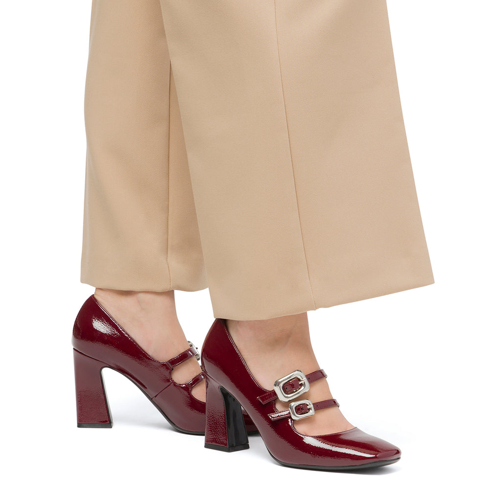 Décolleté Mary Jane da donna bordeaux burgundy effetto vernice con tacco 8 cm Swish Jeans