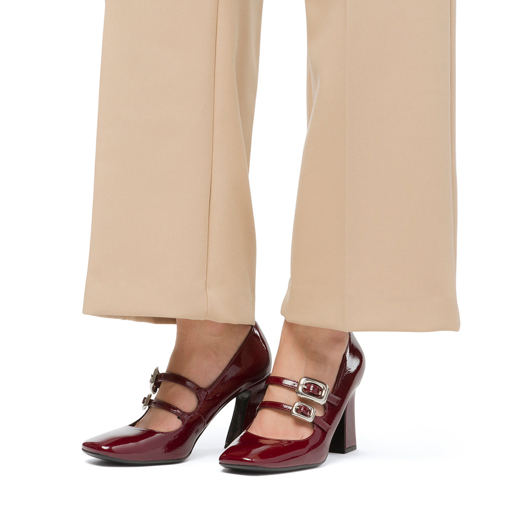 Décolleté Mary Jane da donna bordeaux burgundy effetto vernice con tacco 8 cm Swish Jeans