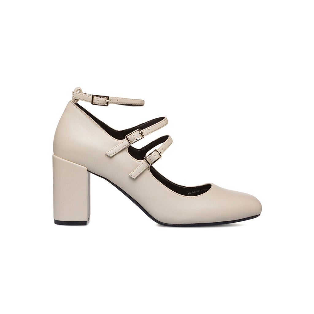 Décolleté Mary Jane da donna bianco off-white Lora Ferres con tacco 7,5 cm e cinturini