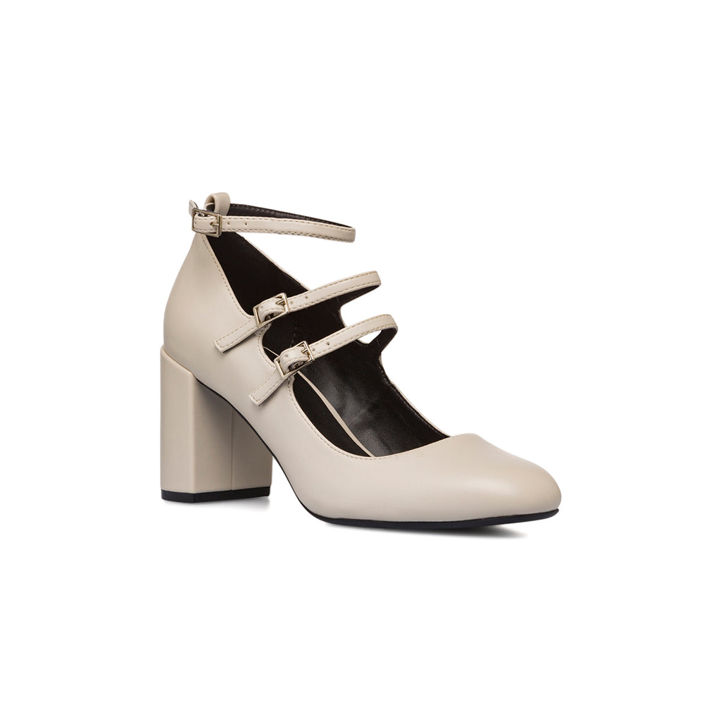 Décolleté Mary Jane da donna bianco off-white Lora Ferres con tacco 7,5 cm e cinturini