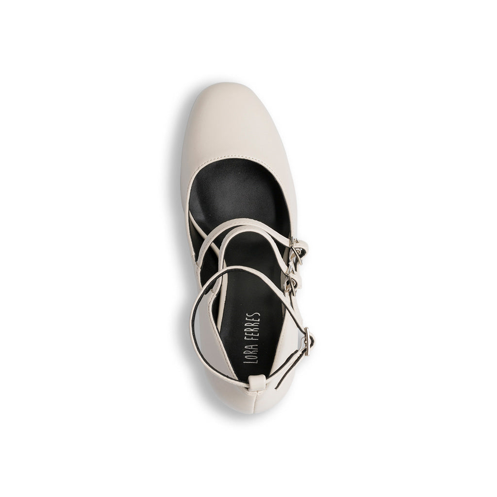 Décolleté Mary Jane da donna bianco off-white Lora Ferres con tacco 7,5 cm e cinturini