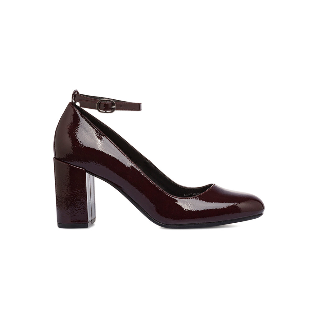 Décolleté Mary Jane bordeaux da donna effetto vernice con tacco 7,5 cm Lora Ferres