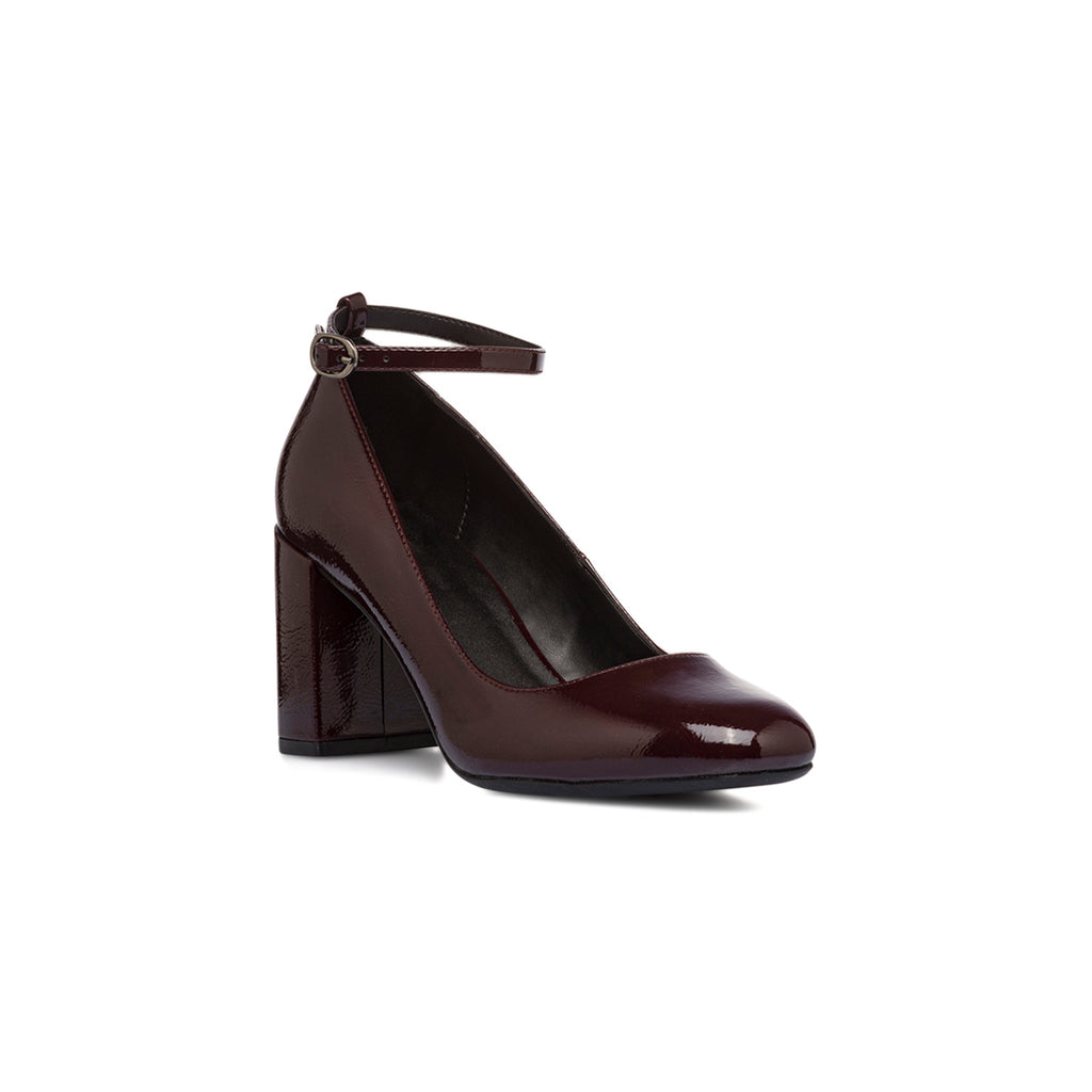 Décolleté Mary Jane bordeaux da donna effetto vernice con tacco 7,5 cm Lora Ferres