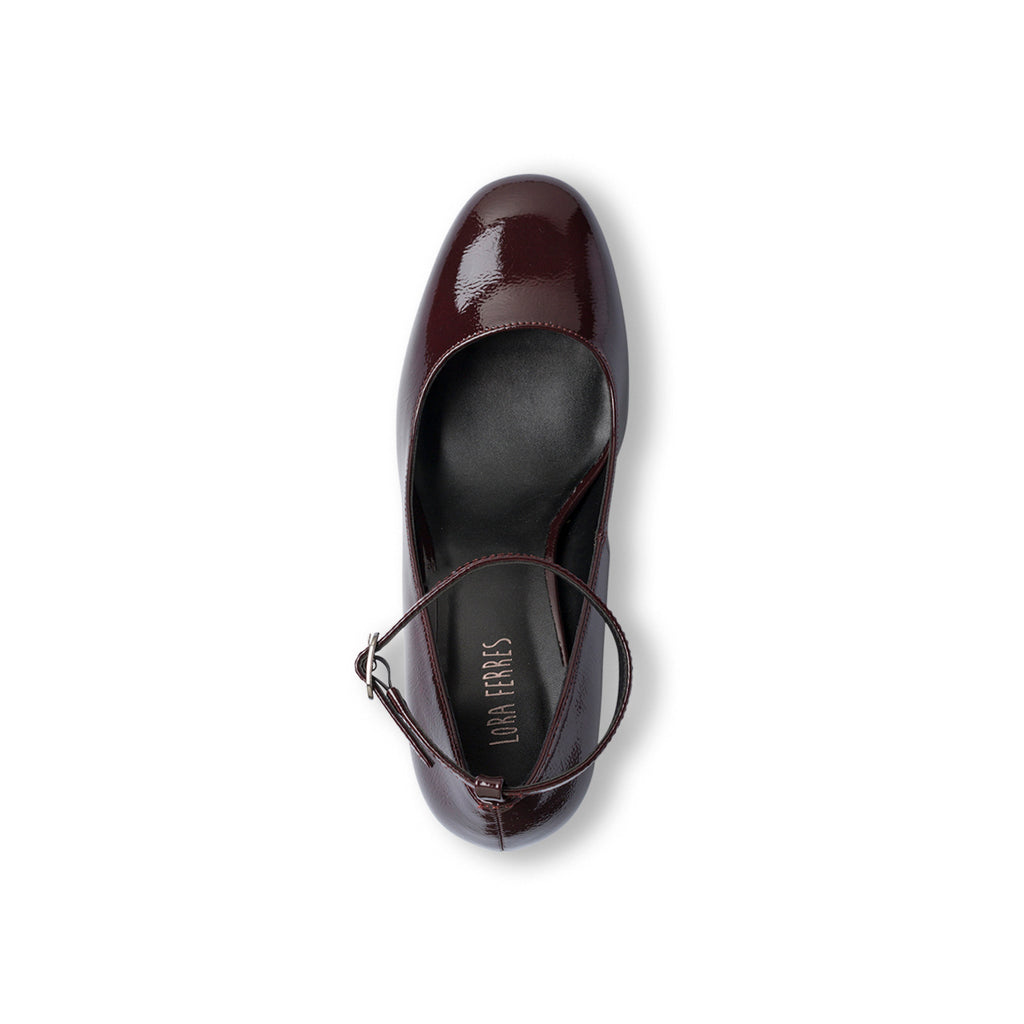 Décolleté Mary Jane bordeaux da donna effetto vernice con tacco 7,5 cm Lora Ferres