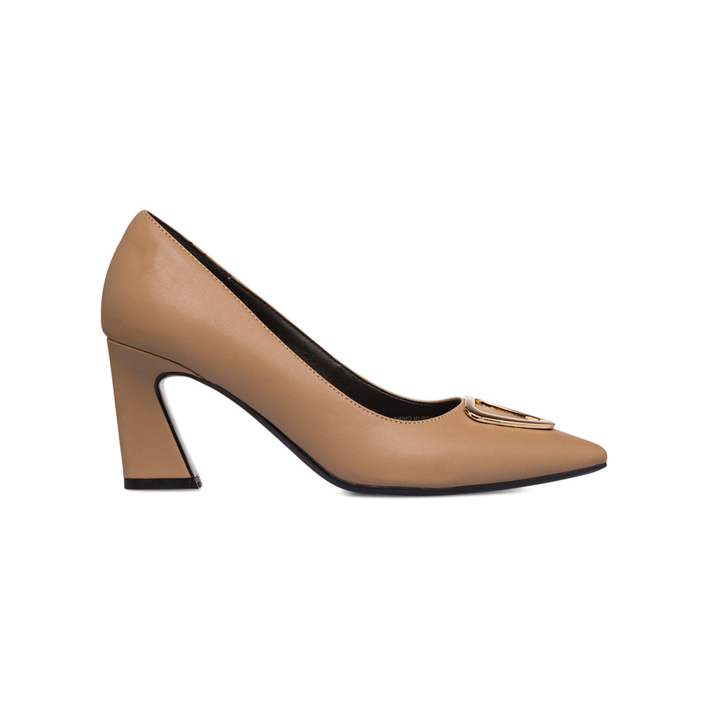 Décolleté beige da donna Lora Ferres con tacco 7,5 cm e fibbia dorata