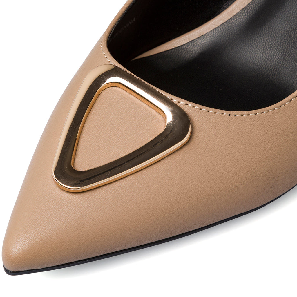 Décolleté beige da donna Lora Ferres con tacco 7,5 cm e fibbia dorata
