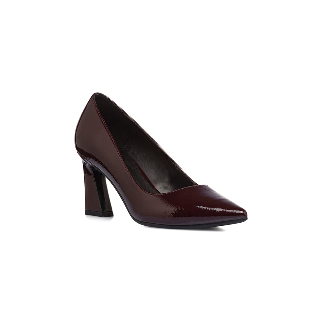 Décolleté da donna bordeaux effetto vernice con tacco campana 7,5 cm Lora Ferres
