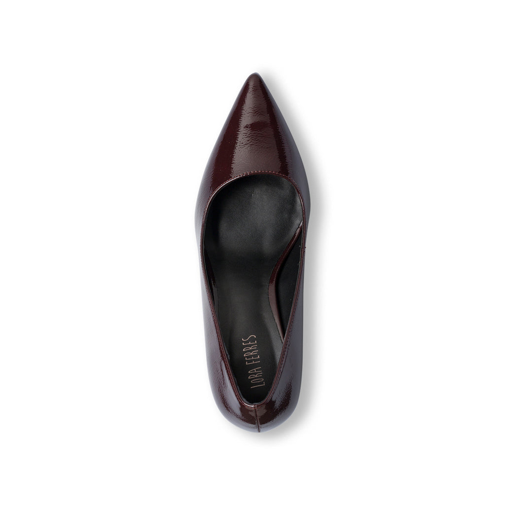 Décolleté da donna bordeaux effetto vernice con tacco campana 7,5 cm Lora Ferres