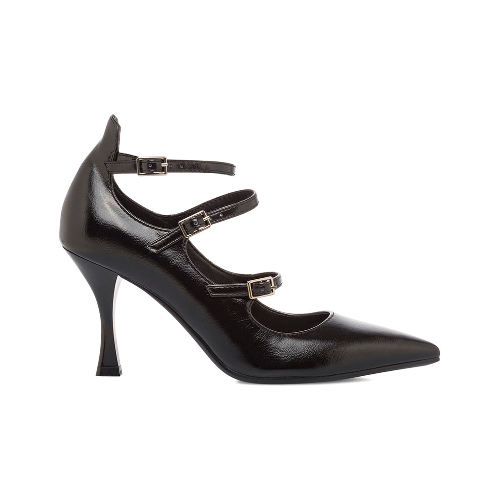 Décolleté Mary Jane da donna nere con tacco 8 cm e cinturini Lora Ferres
