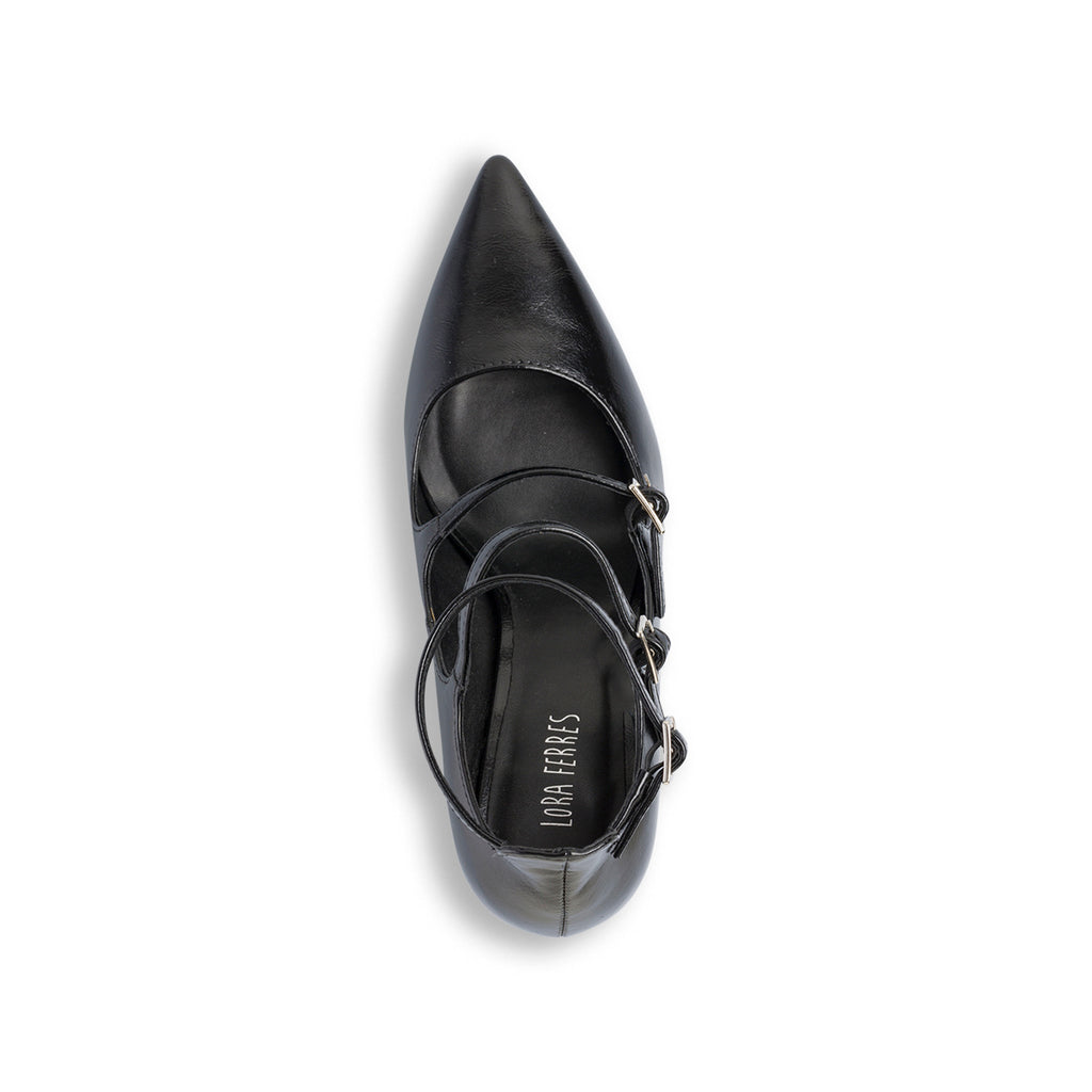 Décolleté Mary Jane da donna nere con tacco 8 cm e cinturini Lora Ferres