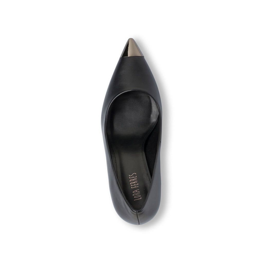 Décolleté da donna nere con tacco 8,5 cm e dettaglio laminato Lora Ferres