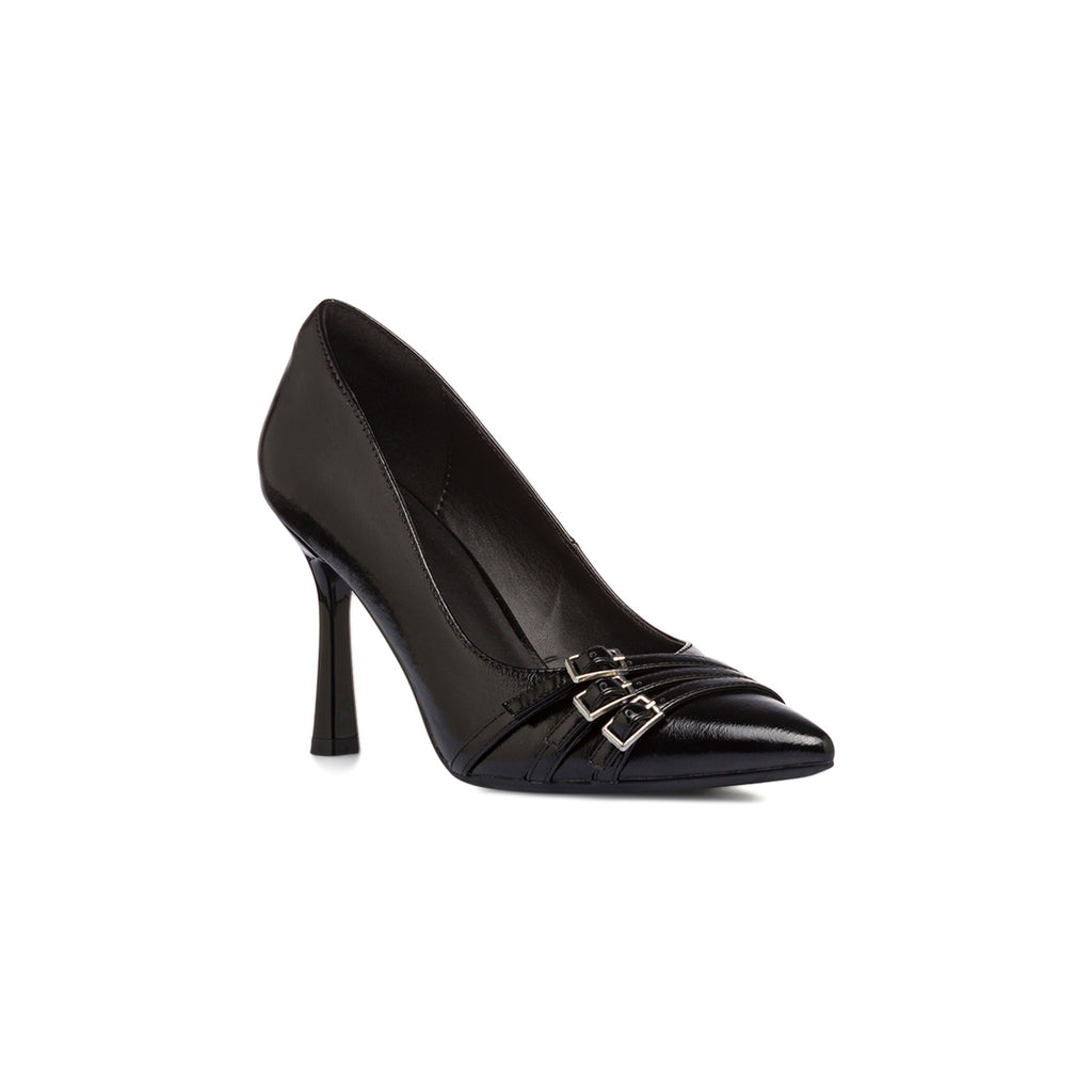 Décolleté nere da donna Lora Ferres lucide con fibbie e tacco stiletto 9 cm