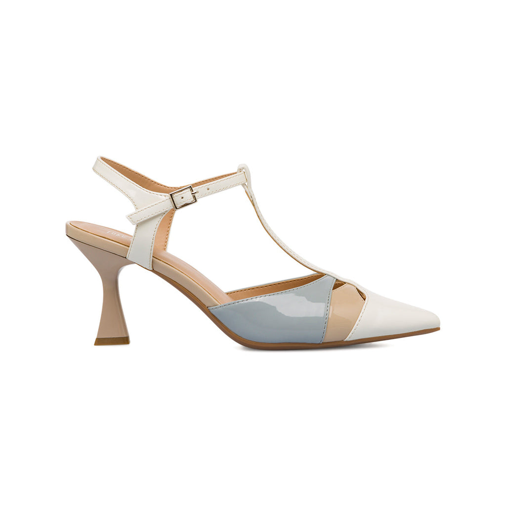 Décolleté nude bianco e celeste da Donna con tacco a rocchetto 7 cm Lora Ferres