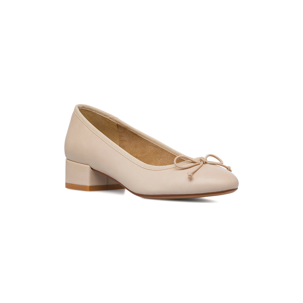 Ballerine beige da Donna con fiocco e tacco 4 cm Lora Ferres