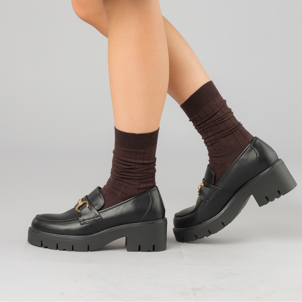 Mocassini chunky neri da Donna con fibbia e tacco Swish Jeans