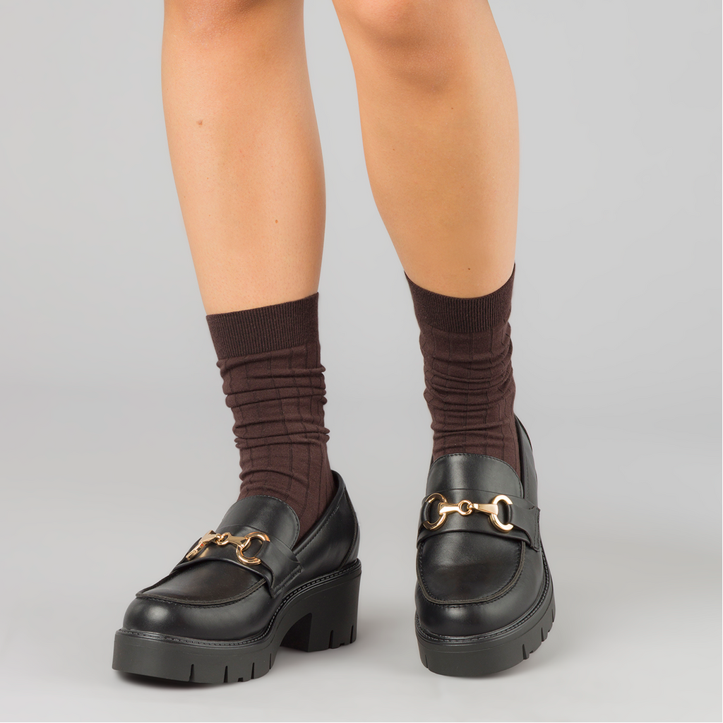 Mocassini chunky neri da Donna con fibbia e tacco Swish Jeans