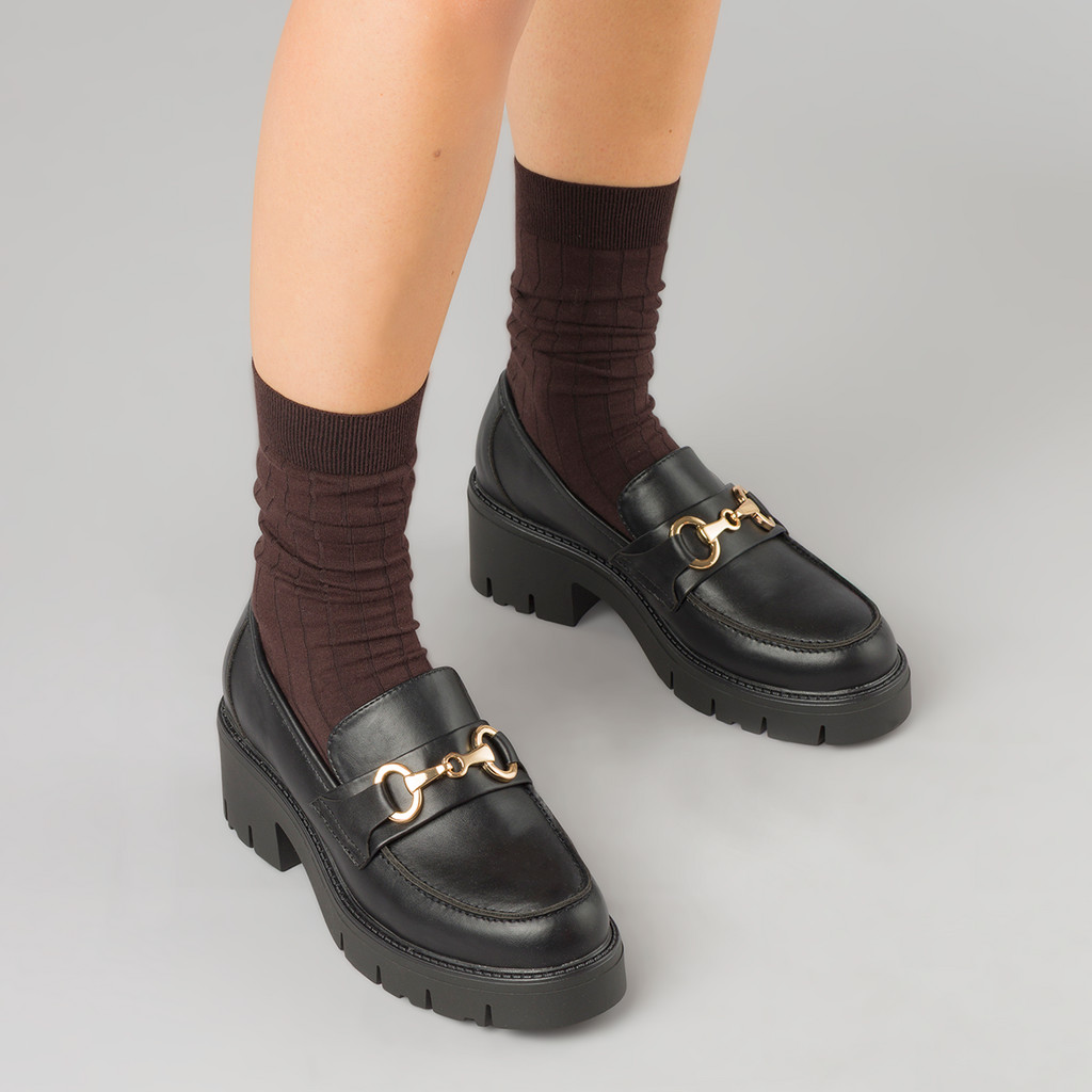 Mocassini chunky neri da Donna con fibbia e tacco Swish Jeans