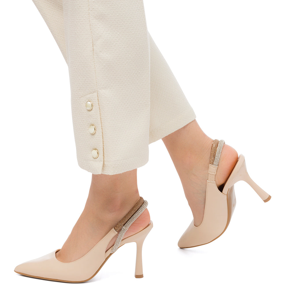 Décolleté slingback beige con strass gioiello sul cinturino e tacco a stiletto 9 cm Lora Ferres