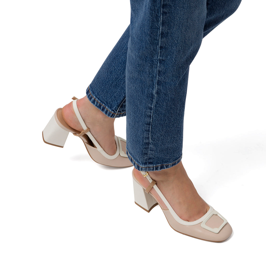 Décolleté slingback bianche da Donna con fibbia e tacco 7,5 cm Swish Jeans