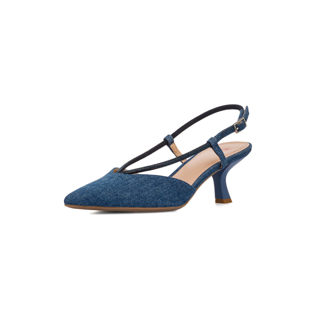 Décolleté slingback con tacco 6 cm blu da Donna effetto Jeans con cinturino Swish Jeans