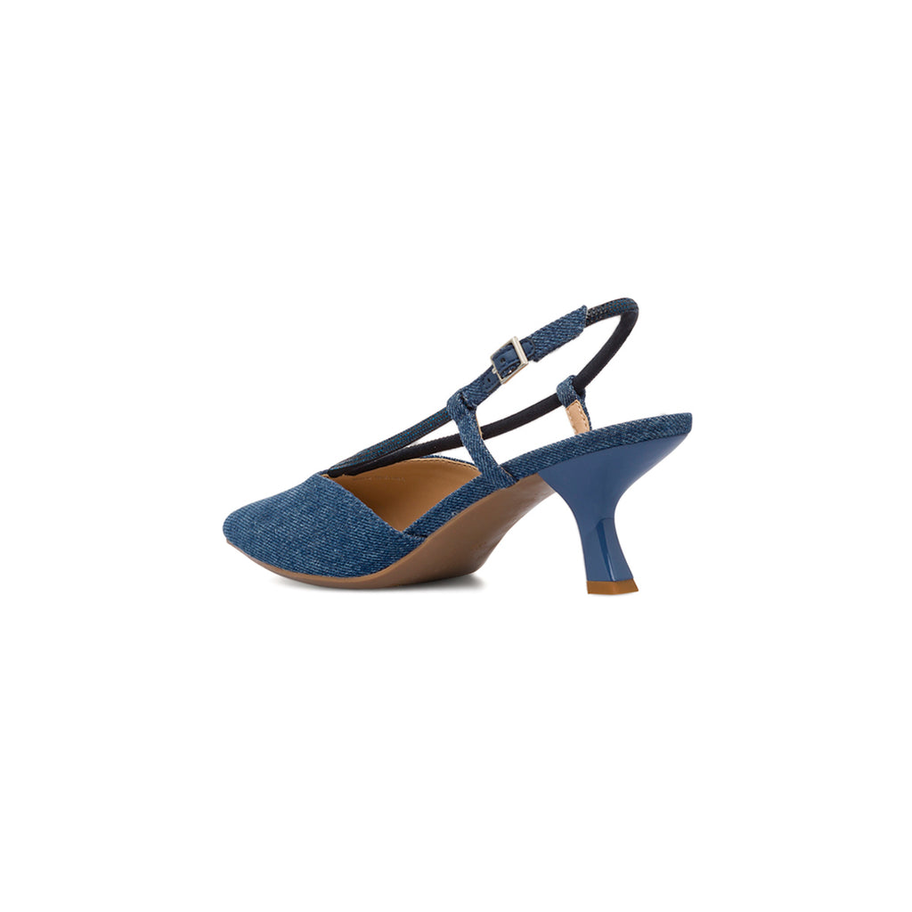 Décolleté slingback con tacco 6 cm blu da Donna effetto Jeans con cinturino Swish Jeans