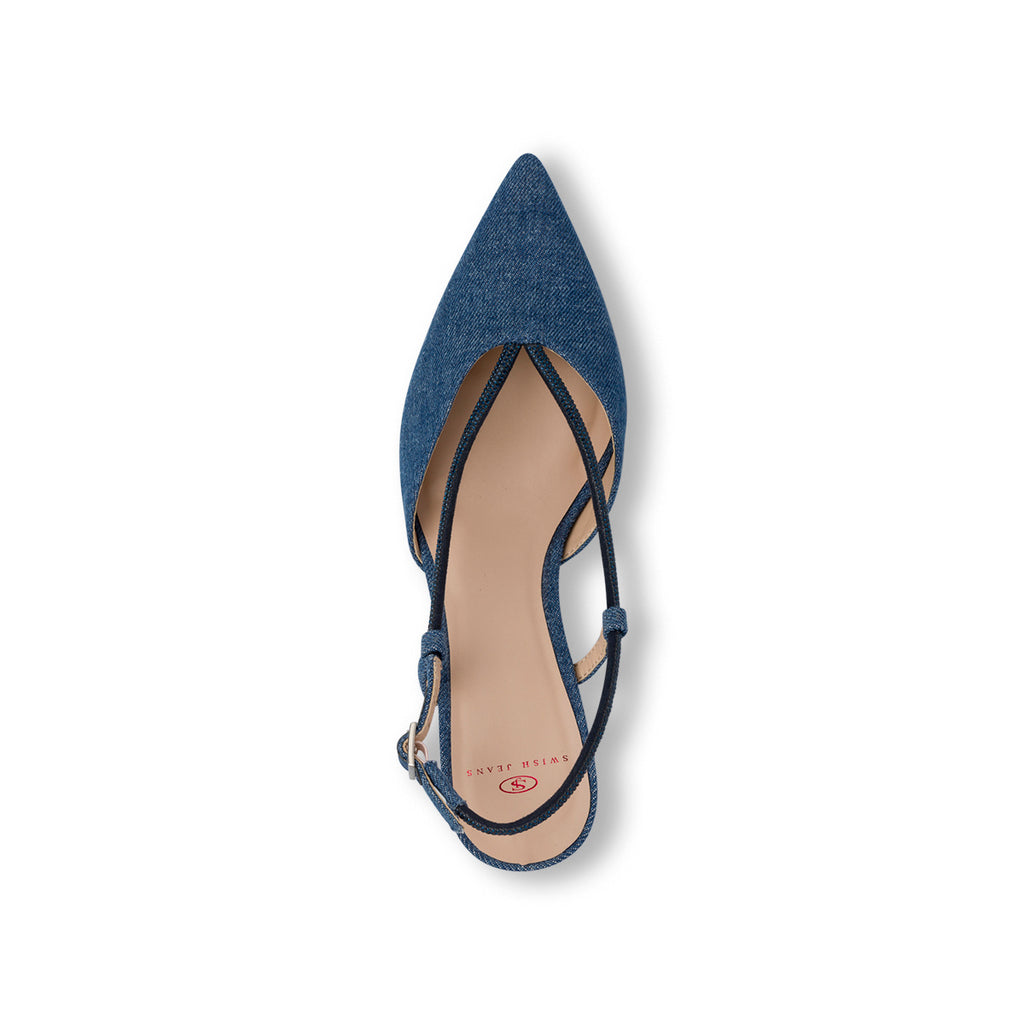 Décolleté slingback con tacco 6 cm blu da Donna effetto Jeans con cinturino Swish Jeans