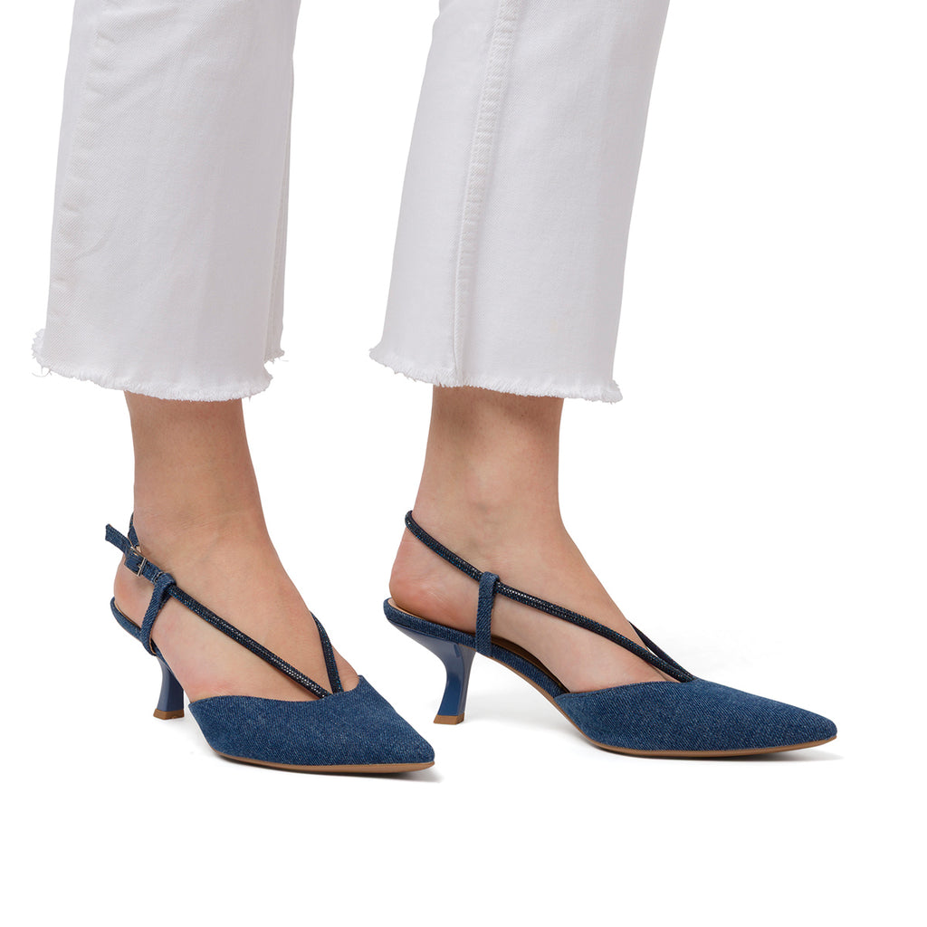 Décolleté slingback con tacco 6 cm blu da Donna effetto Jeans con cinturino Swish Jeans