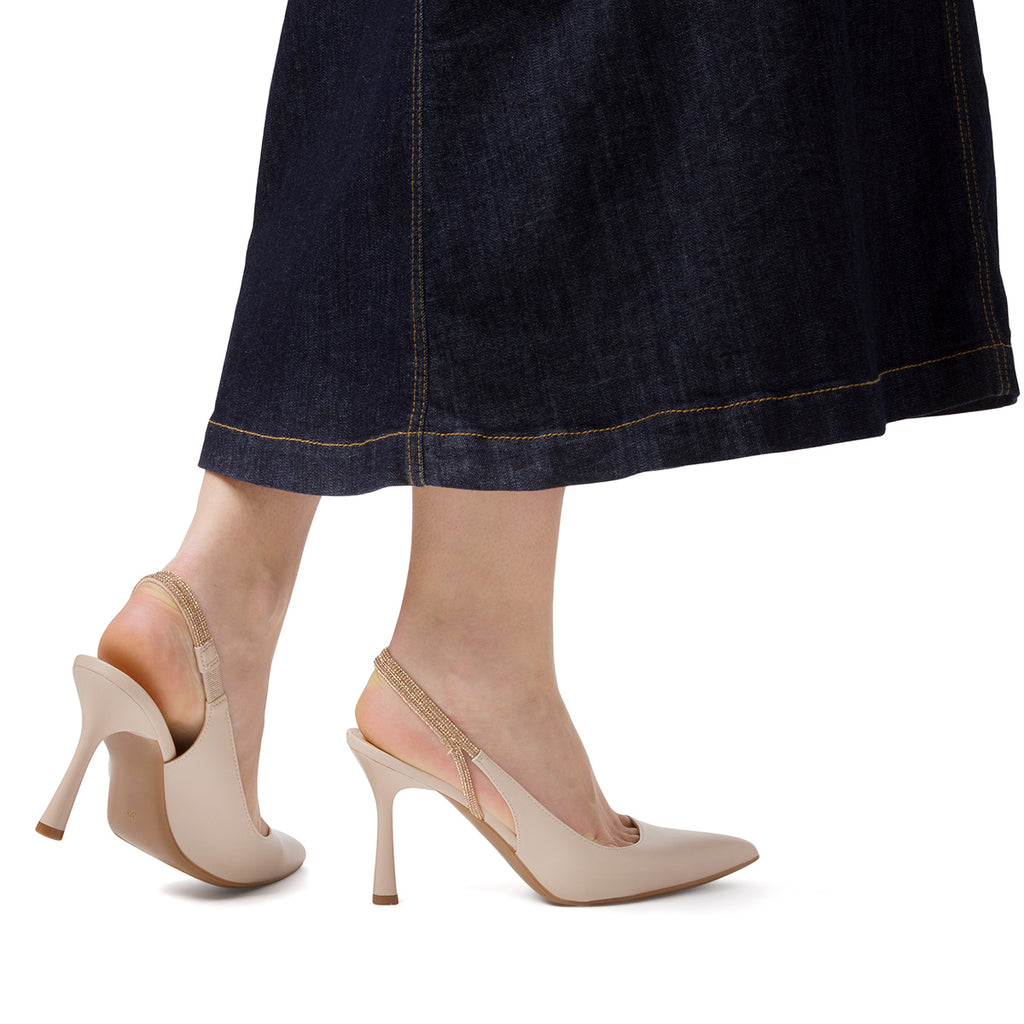 Décolleté beige da Donna con cinturino e tacco a spillo 8,5 cm Lora Ferres