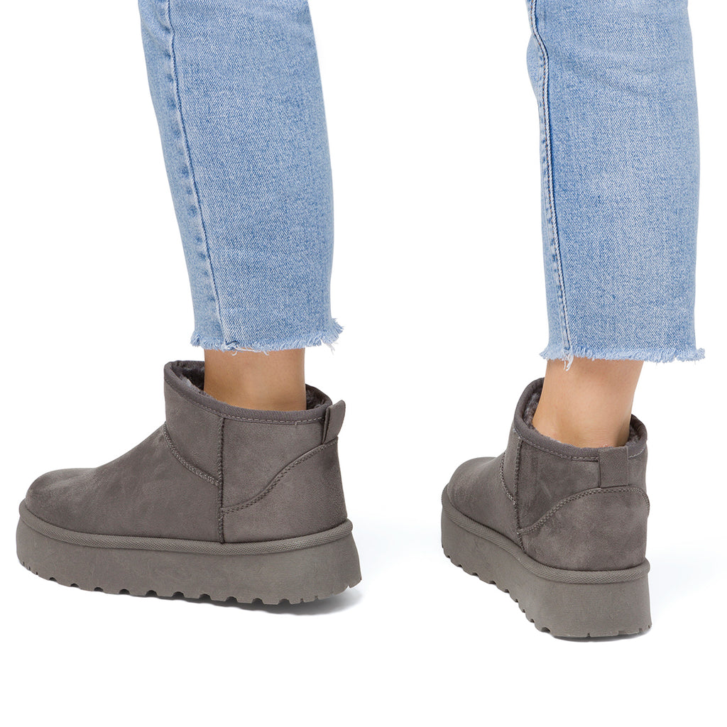 Stivaletti imbottiti Donna grigi Lora Ferres in tessuto effetto scamosciato con suola platform