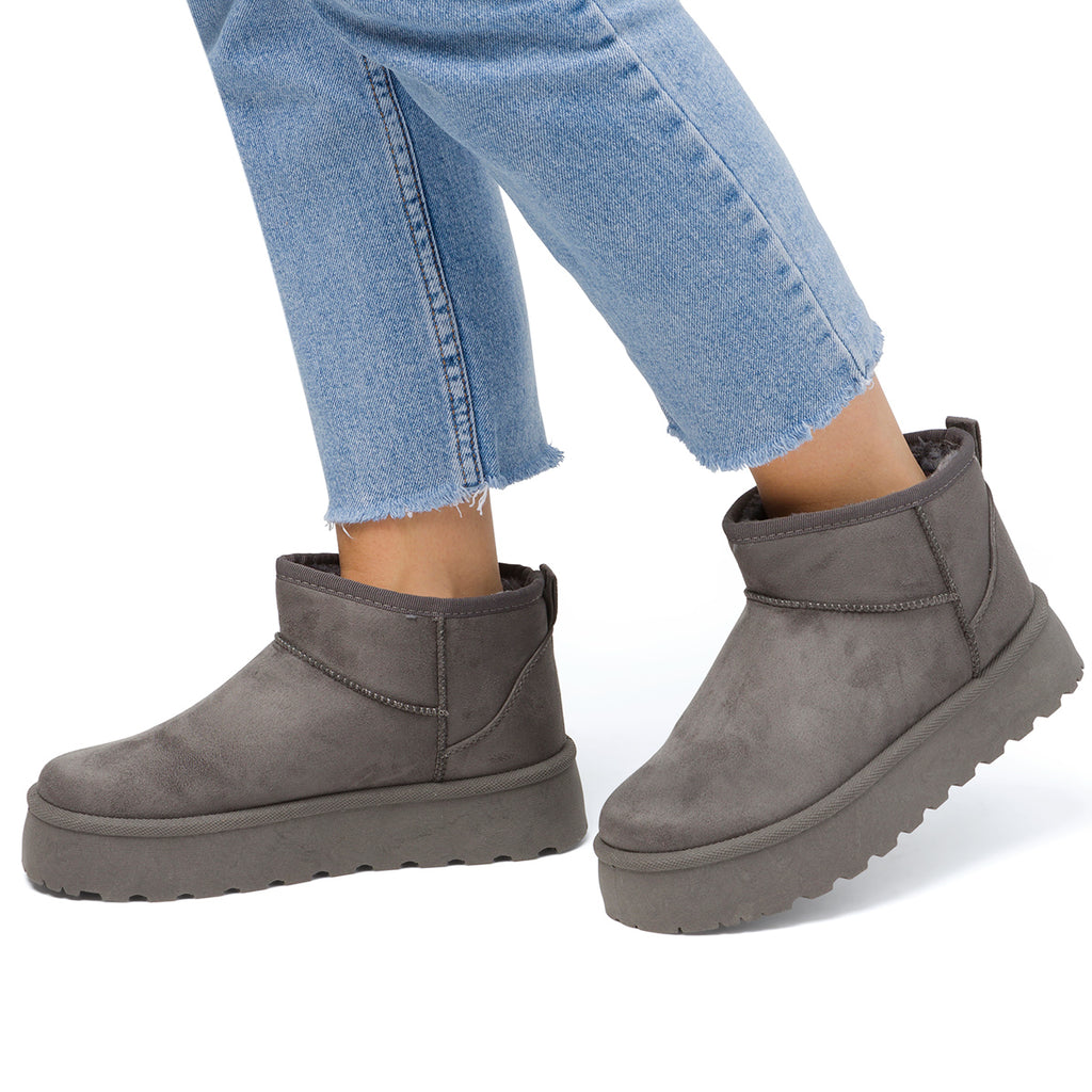 Stivaletti imbottiti Donna grigi Lora Ferres in tessuto effetto scamosciato con suola platform