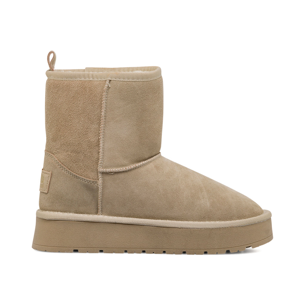 Stivaletti imbottiti da donna beige in pelle scamosciata con suola platform Americanino