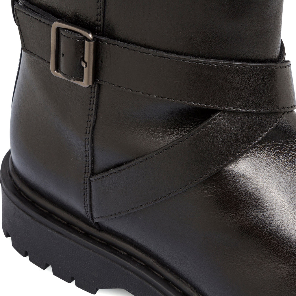 Stivaletti neri da donna traspiranti in pelle con fibbia Geox