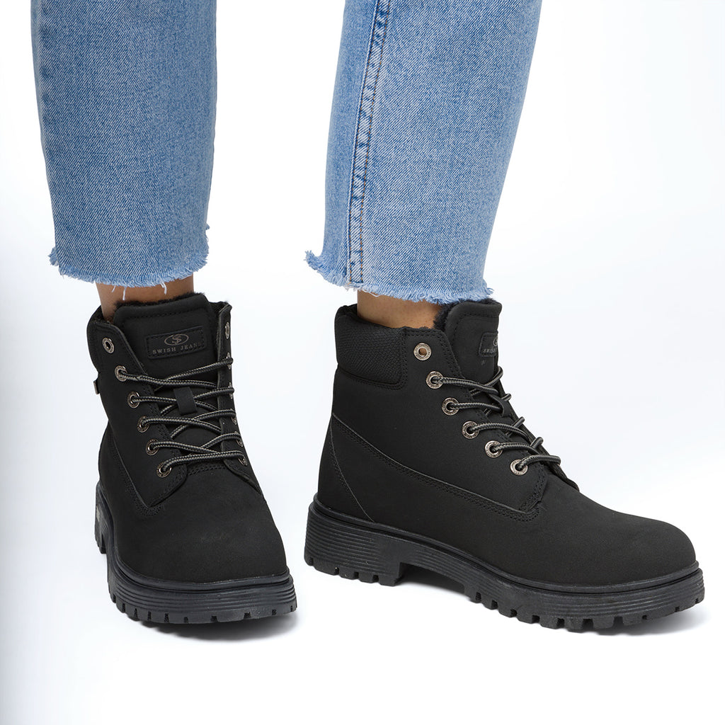 Scarponcini neri da donna Swish Jeans con collare imbottito