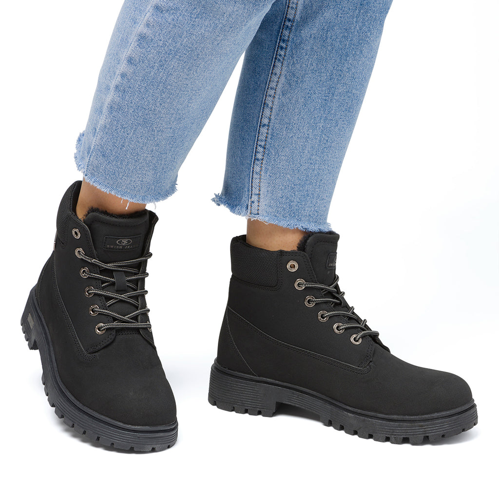 Scarponcini neri da donna Swish Jeans con collare imbottito
